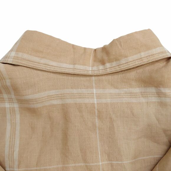 Prestige Shirt Mens XXL Light Brown Short Sleeve Checks 100% Linen Work Casual - Picture 5 of 9